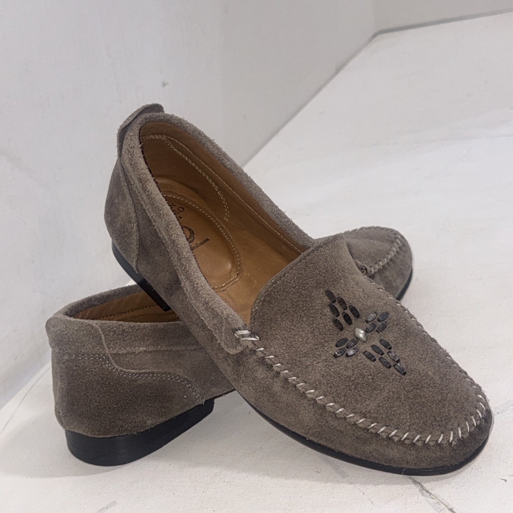 Calleen Cordero Sky Moccasins Suede Leather Studded Driving Flats Loafers 8 1/2